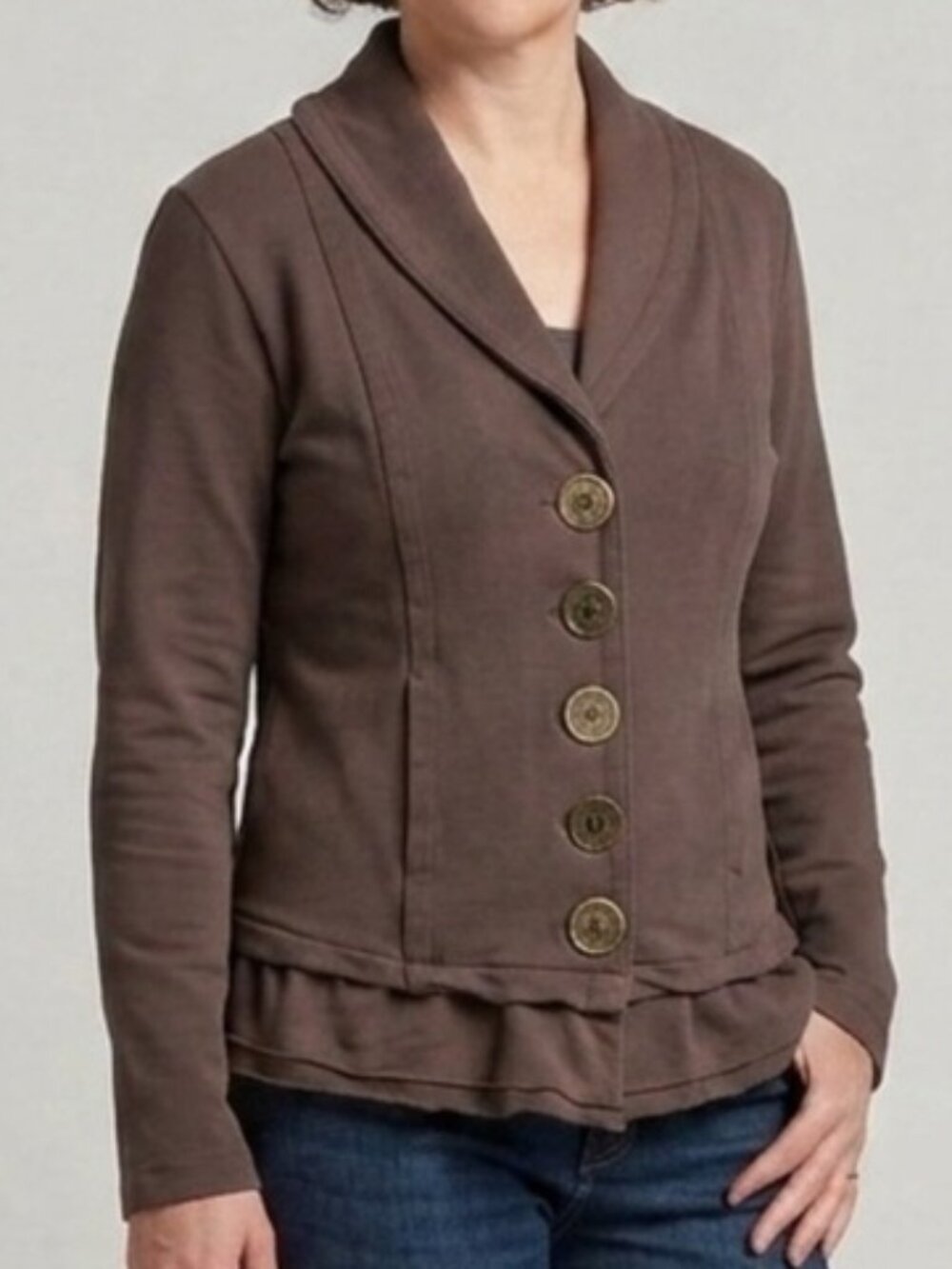 Neon Buddha Cotton Button Up Sweater with Decorative Varied Buttons